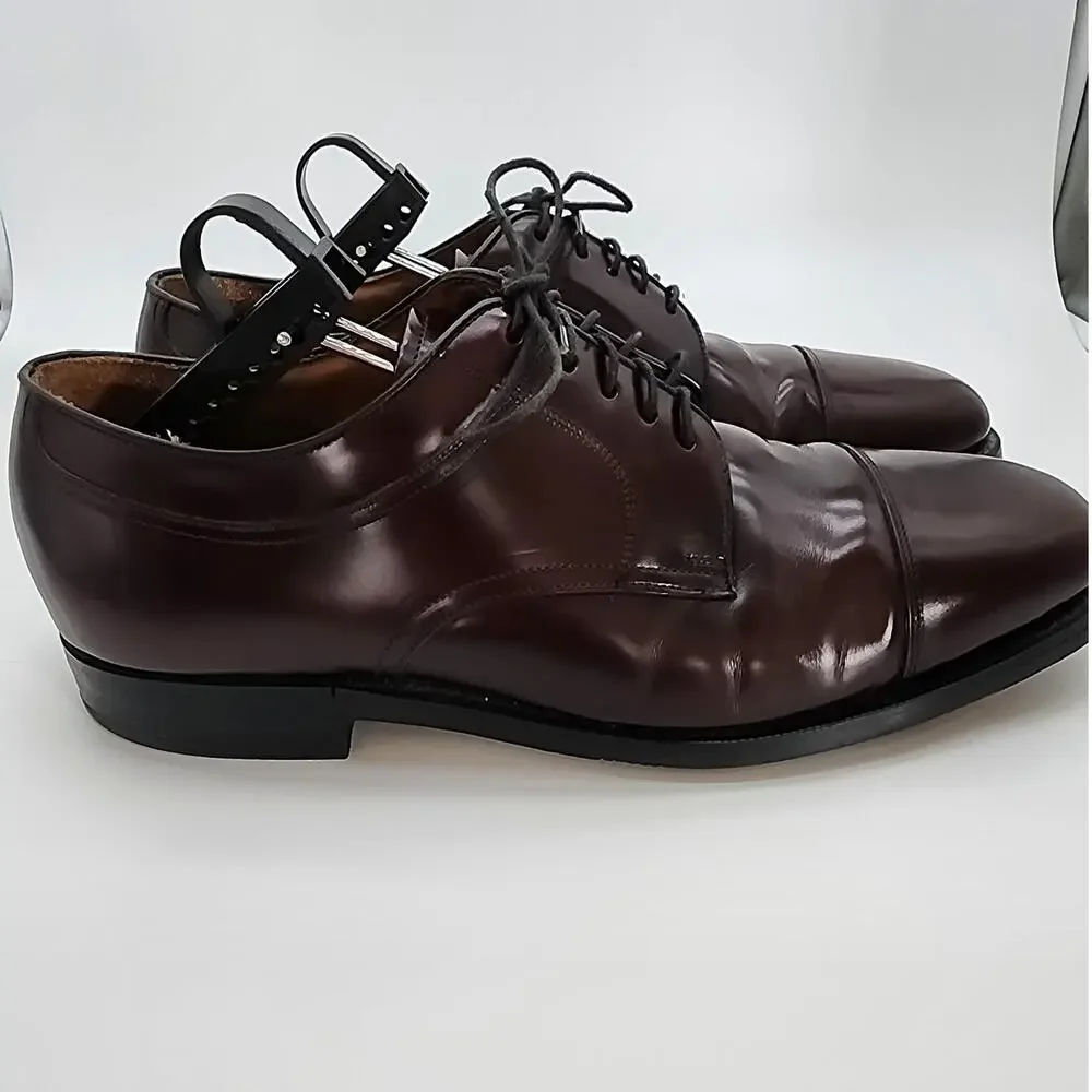 Johnston & Murphy Men's 10.5 Burgundy Leather Cap-Toe Lace Oxford Dress Shoes